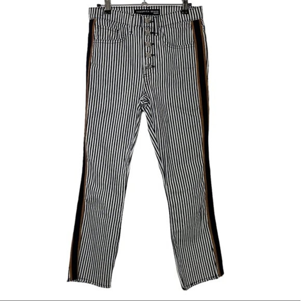 Veronica Beard Striped Boot Cut Jeans with Side Detail - Picture 2 of 15